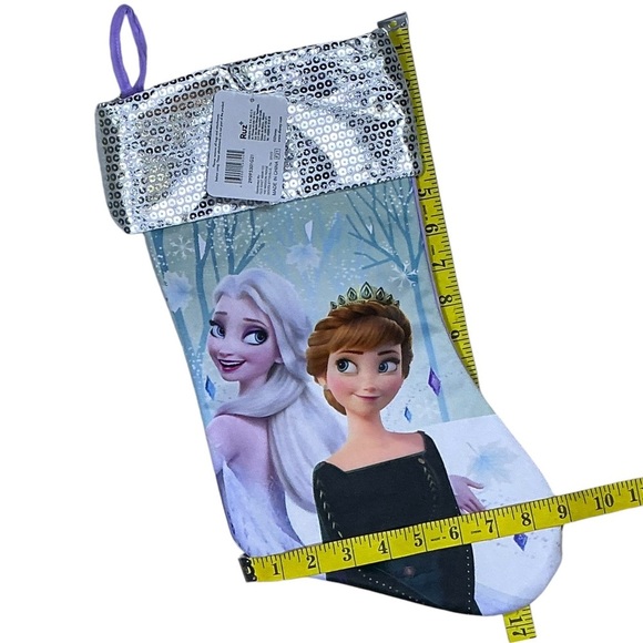 Christmas Stocking Elsa & Anna Disney Frozen Shiny Silver Cuff Lavender 17 in - Picture 6 of 14